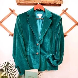 Vintage Talbots Velvet Blazer Jacket Teal Aqua Cotton Silk Office Size 12
